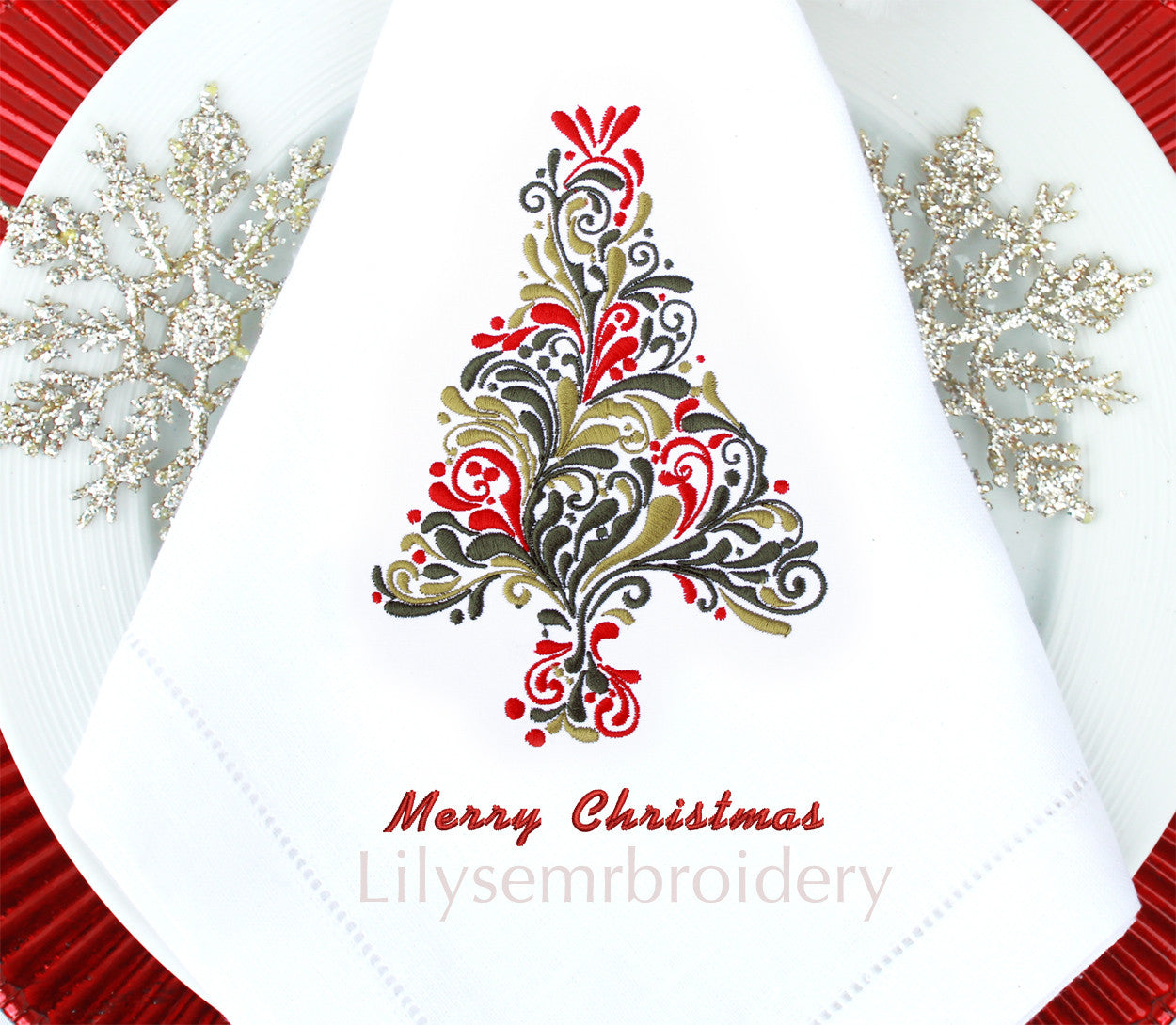 Swirly Christmas Tree Machine Embroidery Design  in 5 Sizes