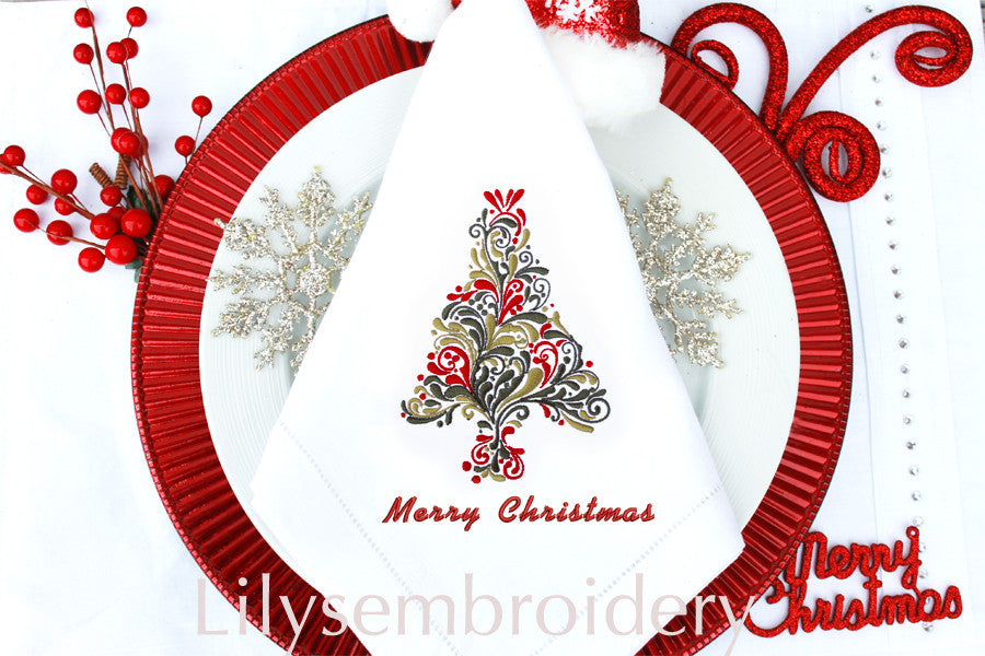 Swirly Christmas Tree Machine Embroidery Design  in 5 Sizes