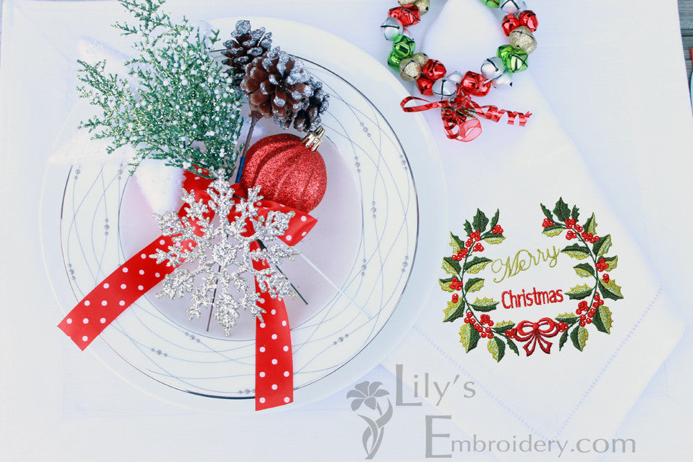 Holly Berries Monogram -Merry Christmas Machine Embroidery Designs