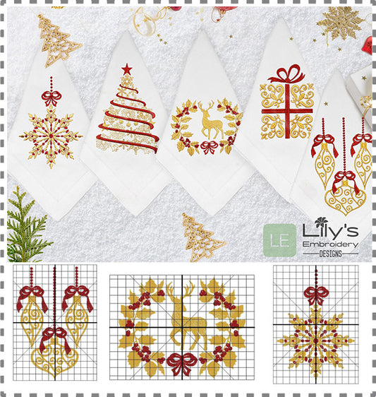Set of 5 Christmas  Machine Embroidery Designs