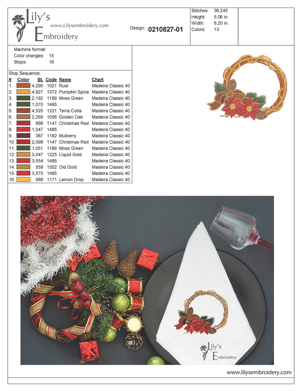Poinsettia Wreath  Machine Embroidery Designs - 3 Sizes