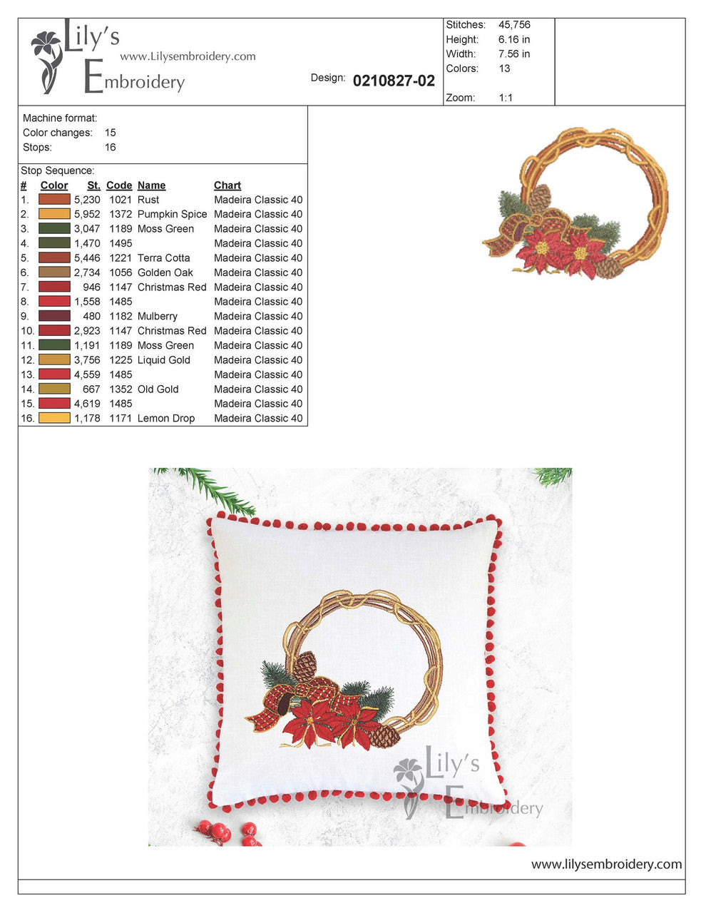 Poinsettia Wreath  Machine Embroidery Designs - 3 Sizes