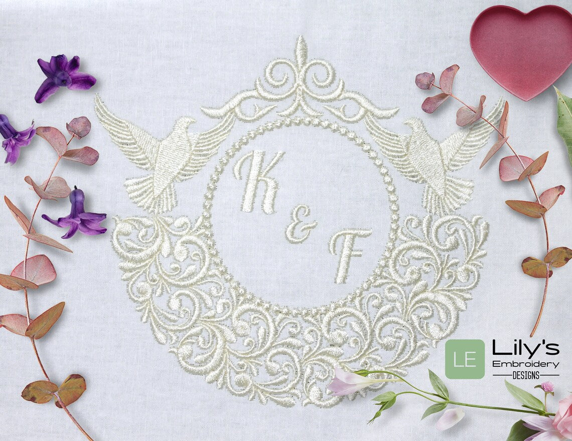 wedding monogram frame machine embroidery design