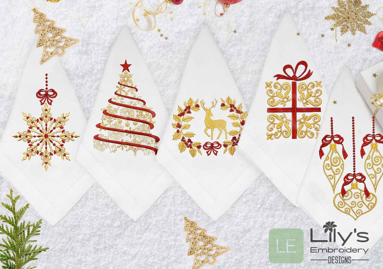 Set of 5 Christmas  Machine Embroidery Designs