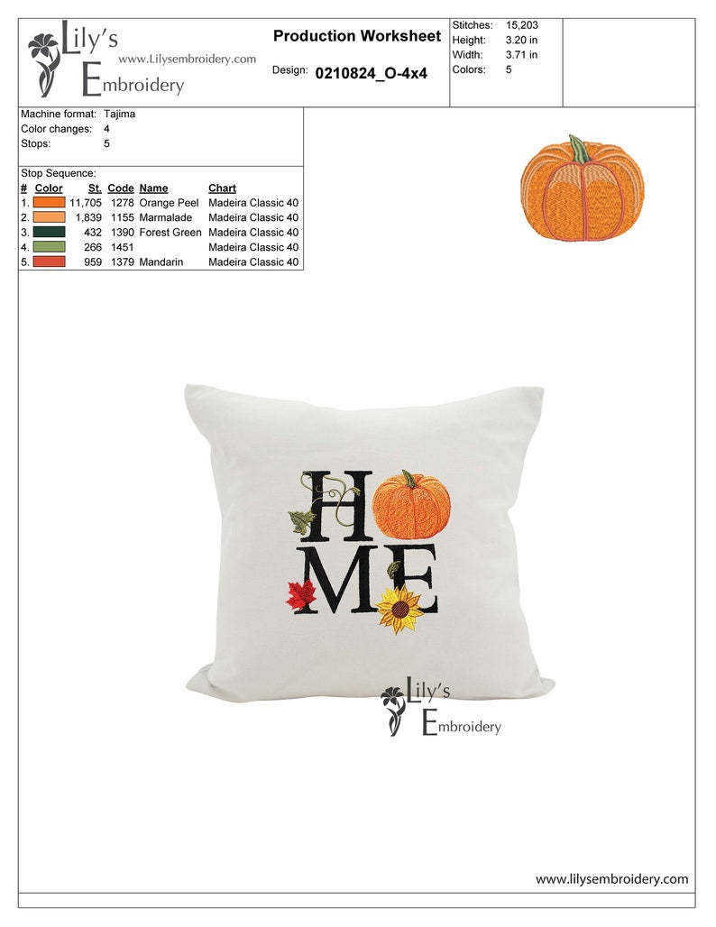 Home Machine Embroidery Design - Fall/ Pumpkin