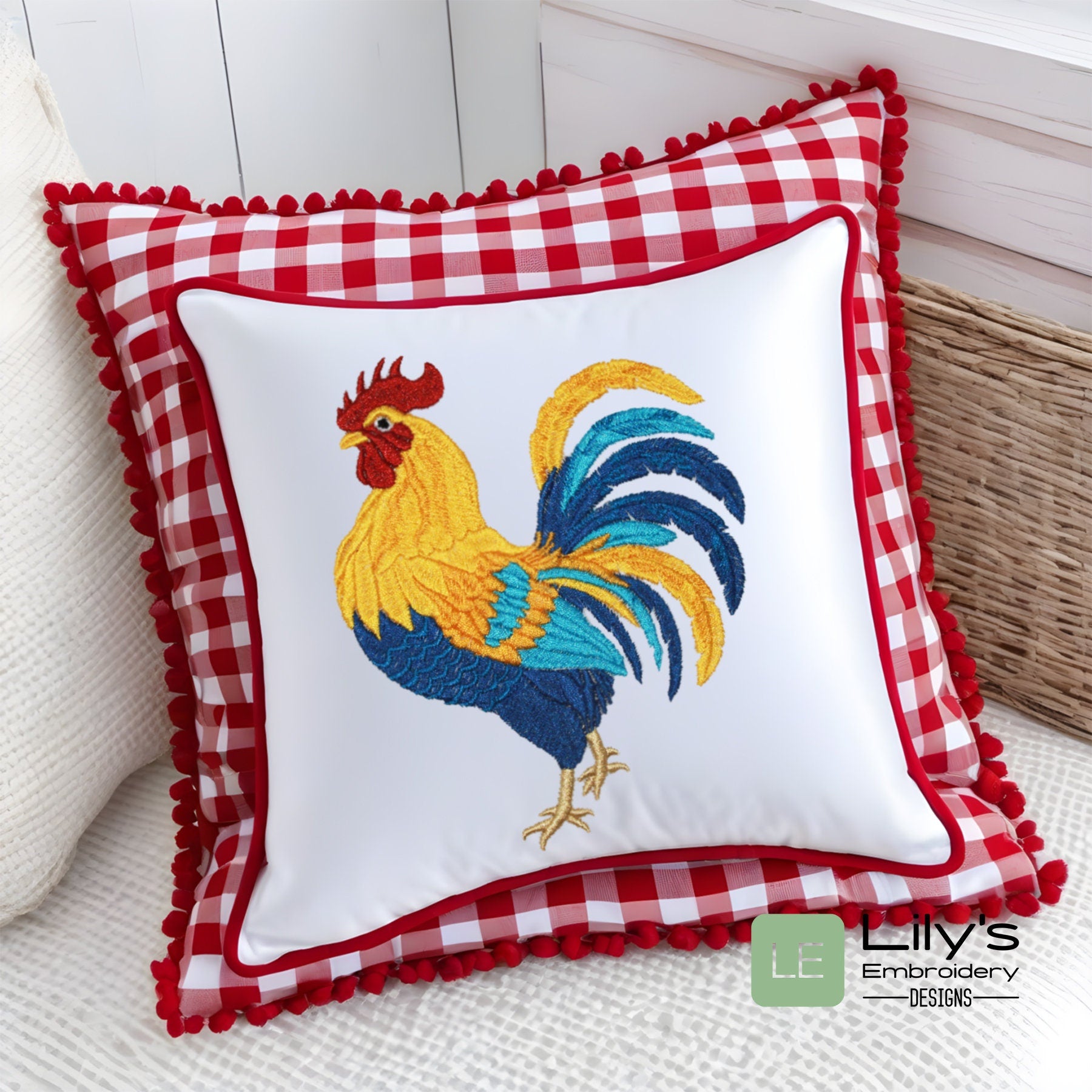Rooster Machine Embroidery Design -Rustic Rooster Embroidery 5 Sizes ...