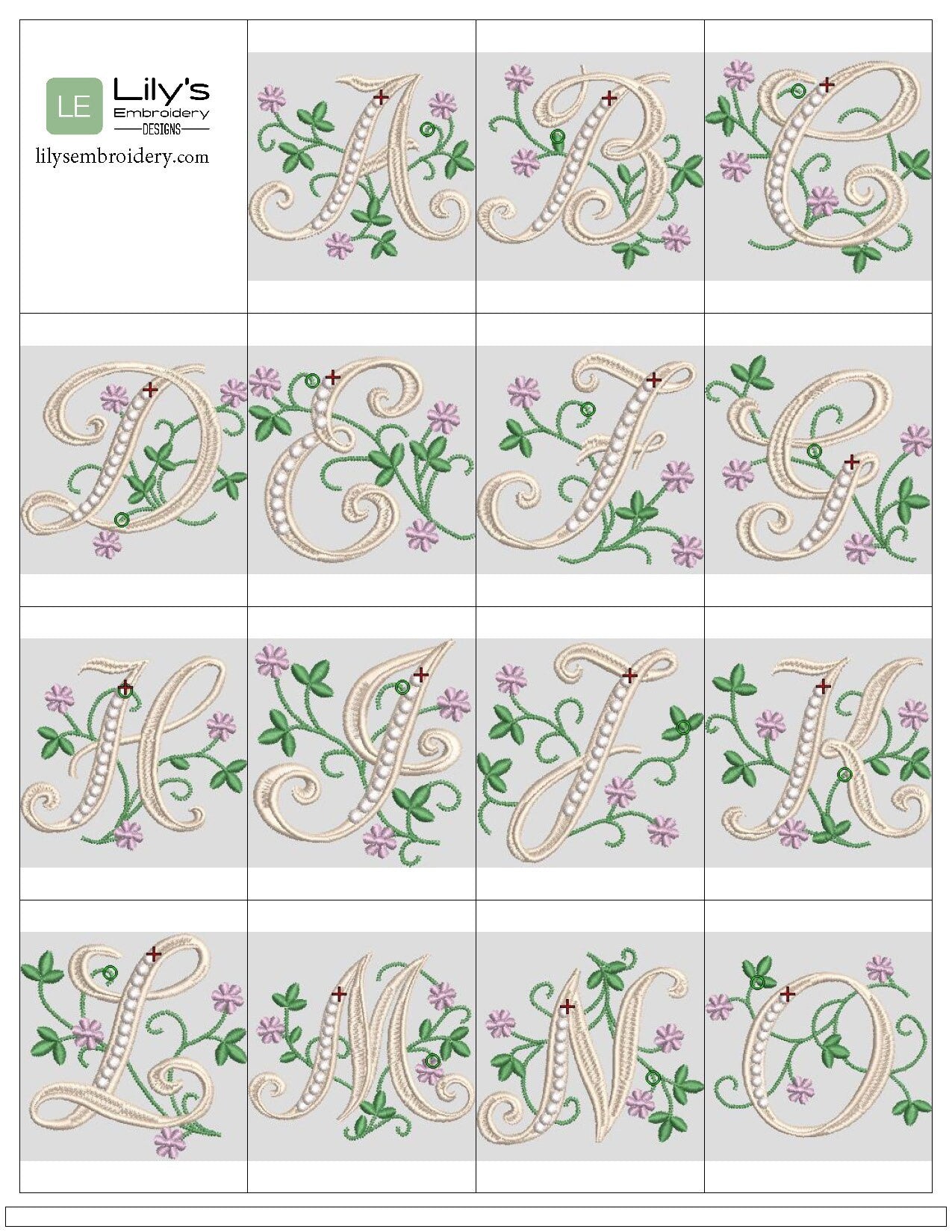 Elegant Floral Monogram Font Machine Embroidery Design