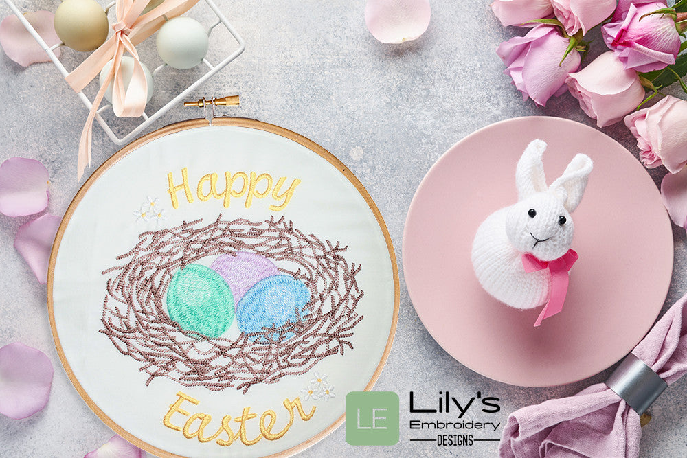 Happy Easter Machine Embroidery Design (5 Sizes)