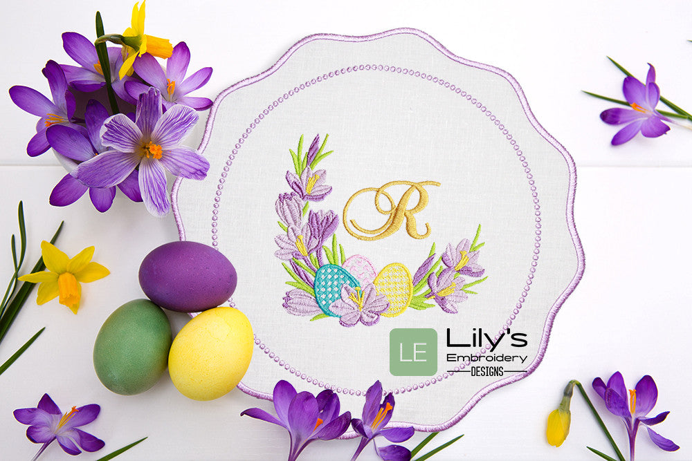 Easter Eggs & Crocus Corner Machine Embroidery Design 6 sizes