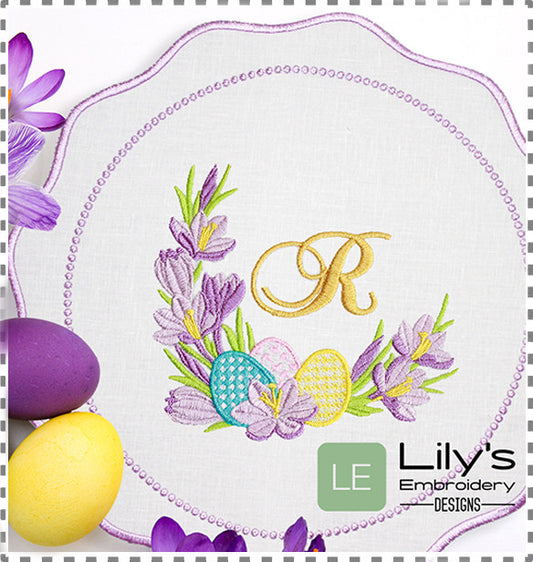 Easter Eggs & Crocus Corner Machine Embroidery Design 6 sizes