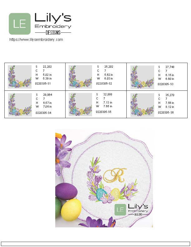 Easter Eggs & Crocus Corner Machine Embroidery Design 6 sizes