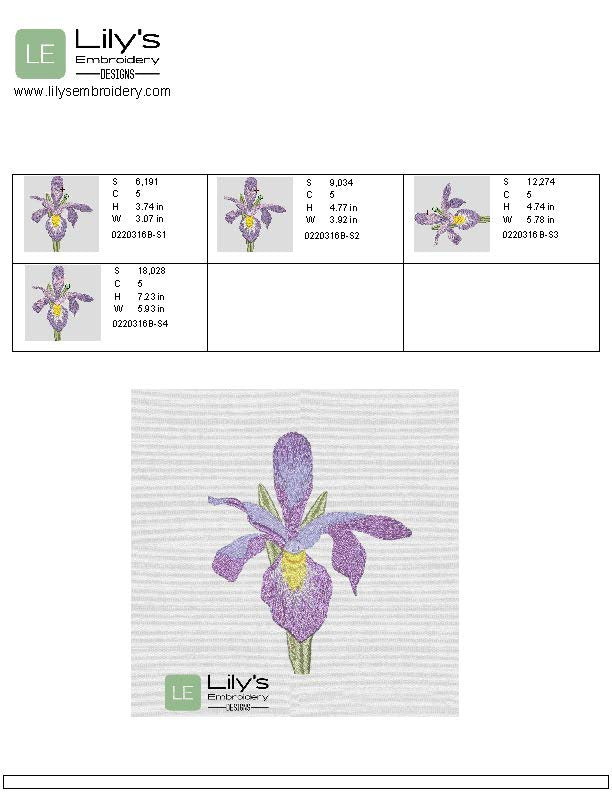 Iris Machine Embroidery Design - 4 Sizes