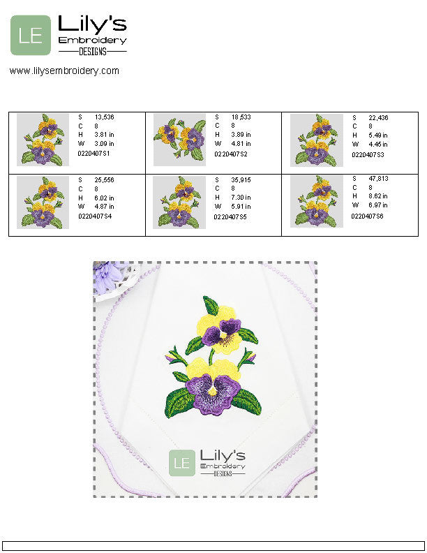 Pansies Bouquet Machine Embroidery Design - 6 Sizes