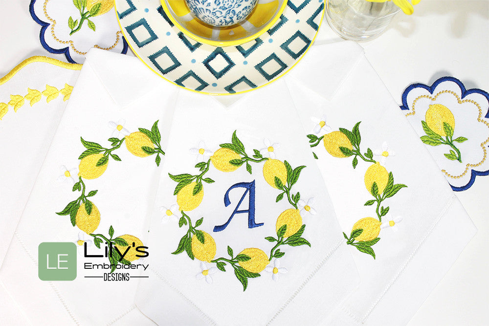 Lemons Wreath Machine Embroidery Designs- 5 Sizes