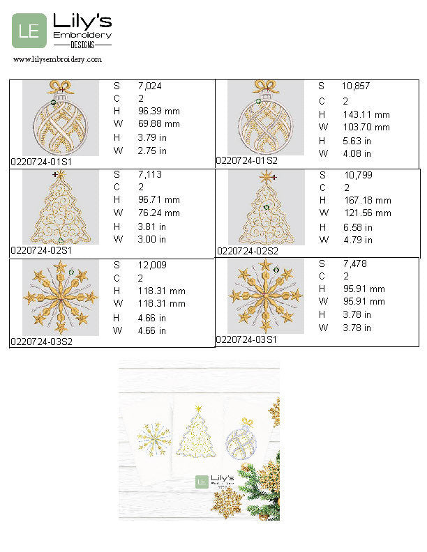 Christmas Tree and Ornaments  Machine Embroidery Designs set