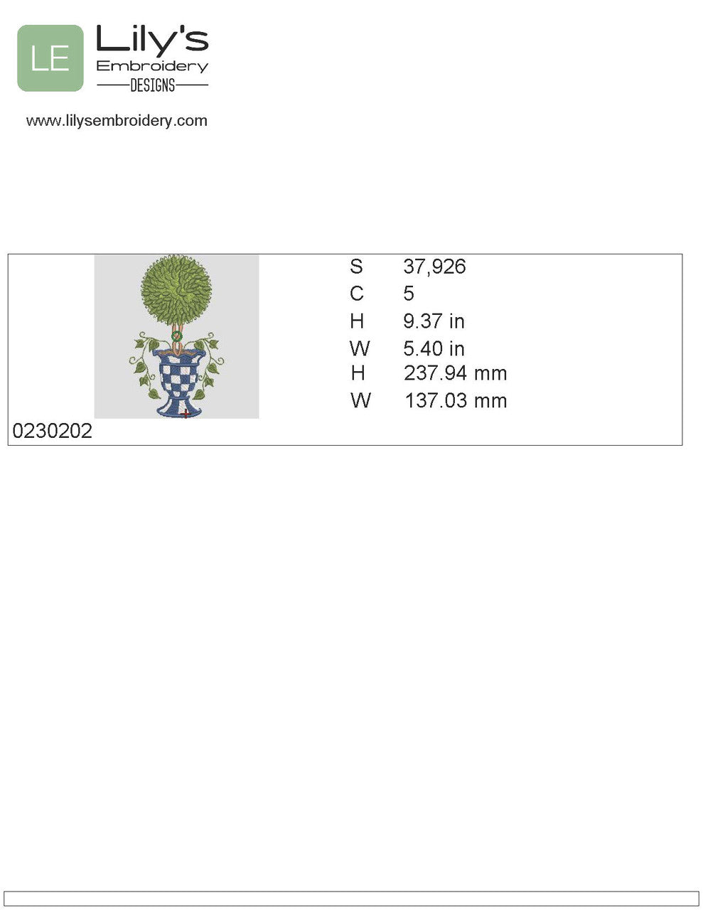 Checked Topiary Machine Embroidery Designs - Large