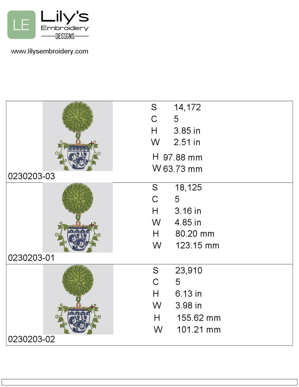 Topiary Machine Embroidery Designs - Small