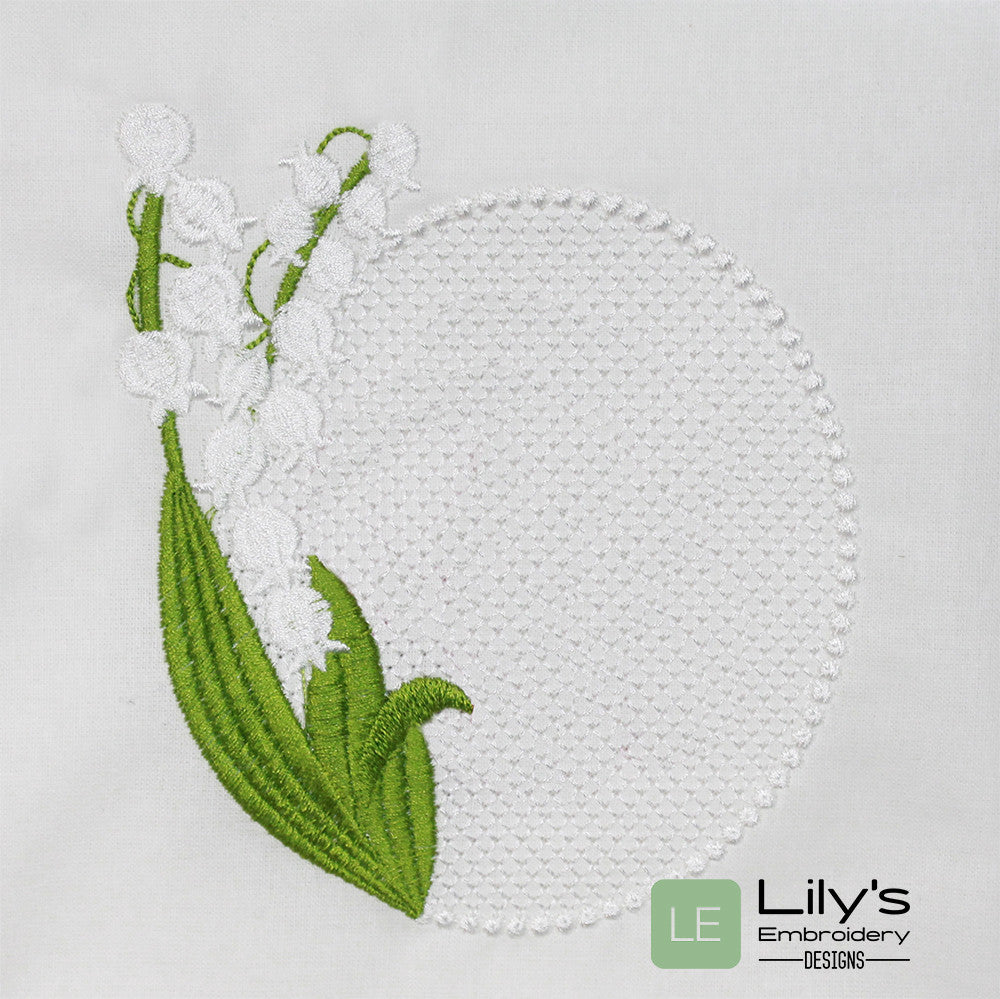 Lilies of the Valley  Monogram Frame Machine Embroidery Design