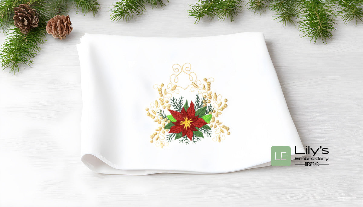 Christmas Elegance: Poinsettia Machine Embroidery Designs 4 sizes
