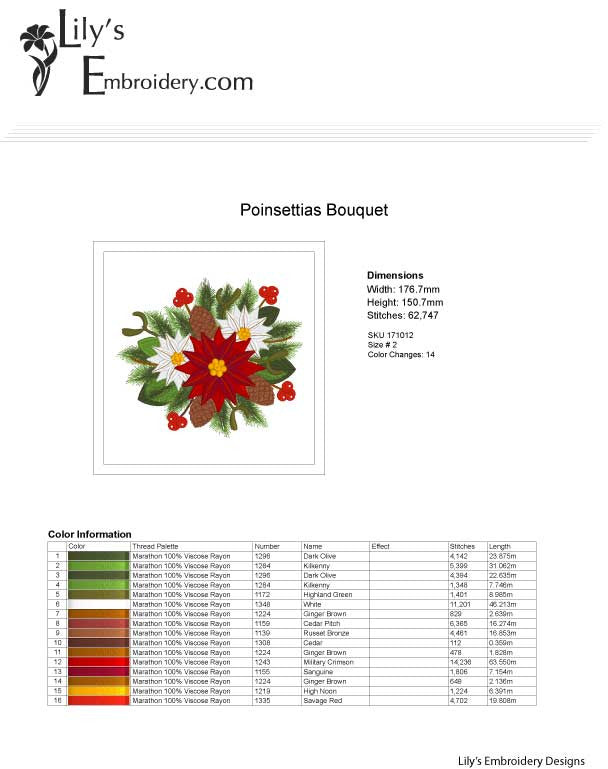 Poinsettia  Bouquet Machine Embroidery Design in 3 sizes