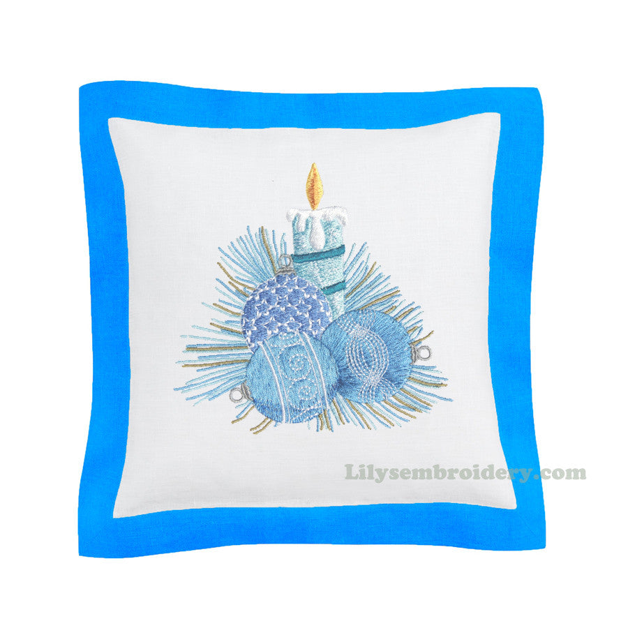Blue Christmas Candle Machine Embroidery Design
