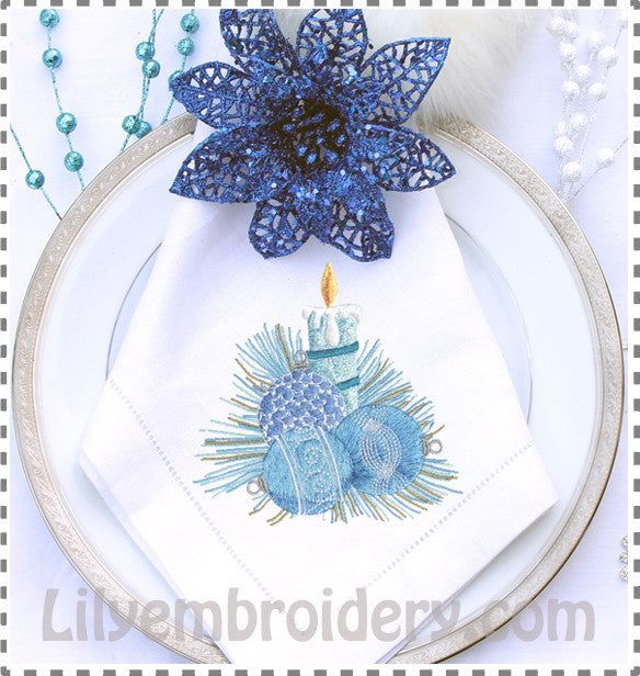Blue Christmas Candle Machine Embroidery Design