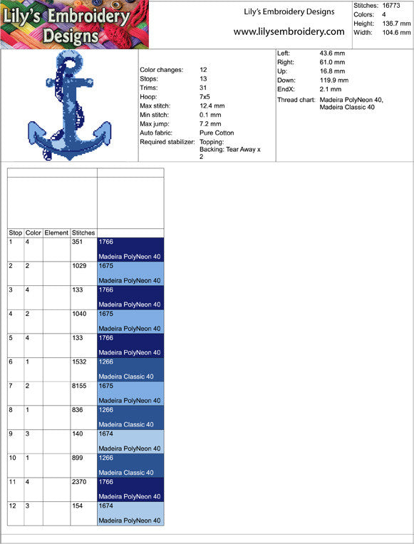 Anchor Machine Embroidery Design  - Nautical  Design  in  2 Sizes