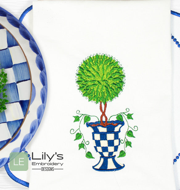 Checkered Topiary Machine Embroidery Designs -Small