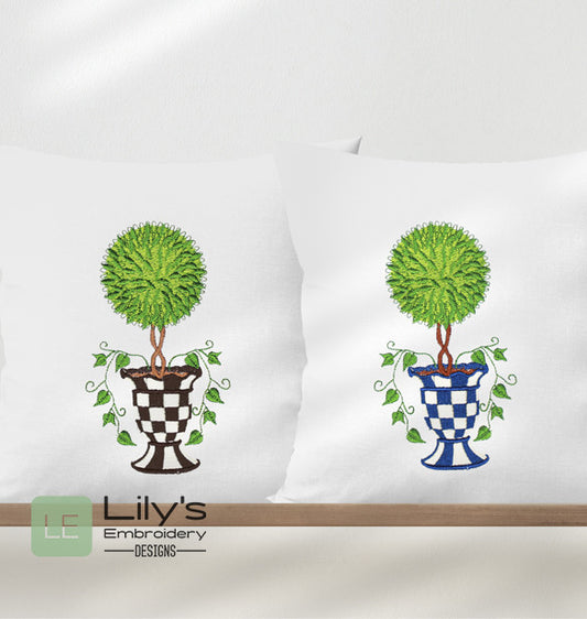 Checked Topiary Machine Embroidery Designs - Large