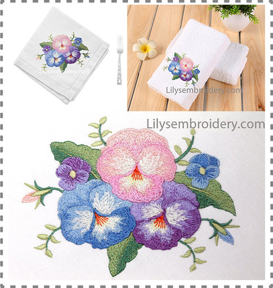 Machine Embroidery Design - Pansy Bouquet Design 2 Sizes
