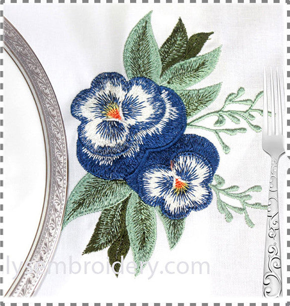Machine Embroidery Design - Elegant Pansies  Design