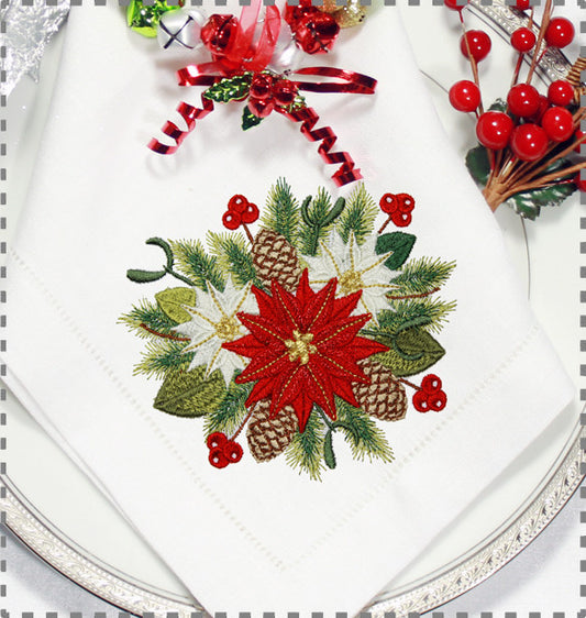 Poinsettia  Bouquet Machine Embroidery Design in 3 sizes