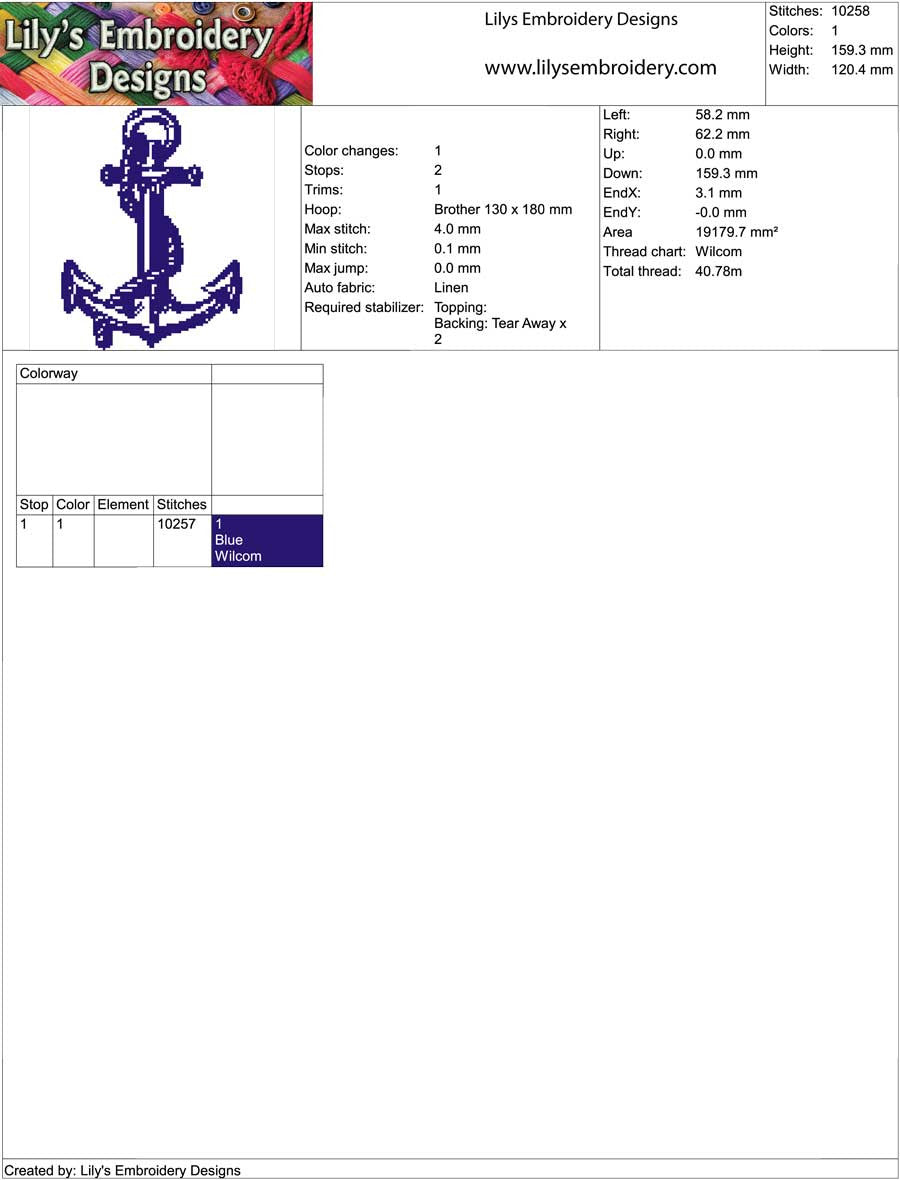 Anchor Outline Machine Embroidery Design - 4 sizes