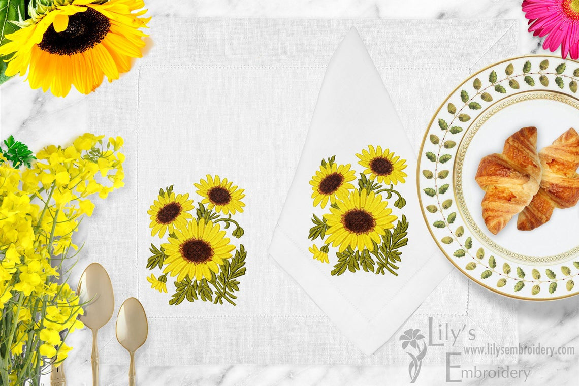 Sunflowers Machine Embroidery Design - 3 Sizes