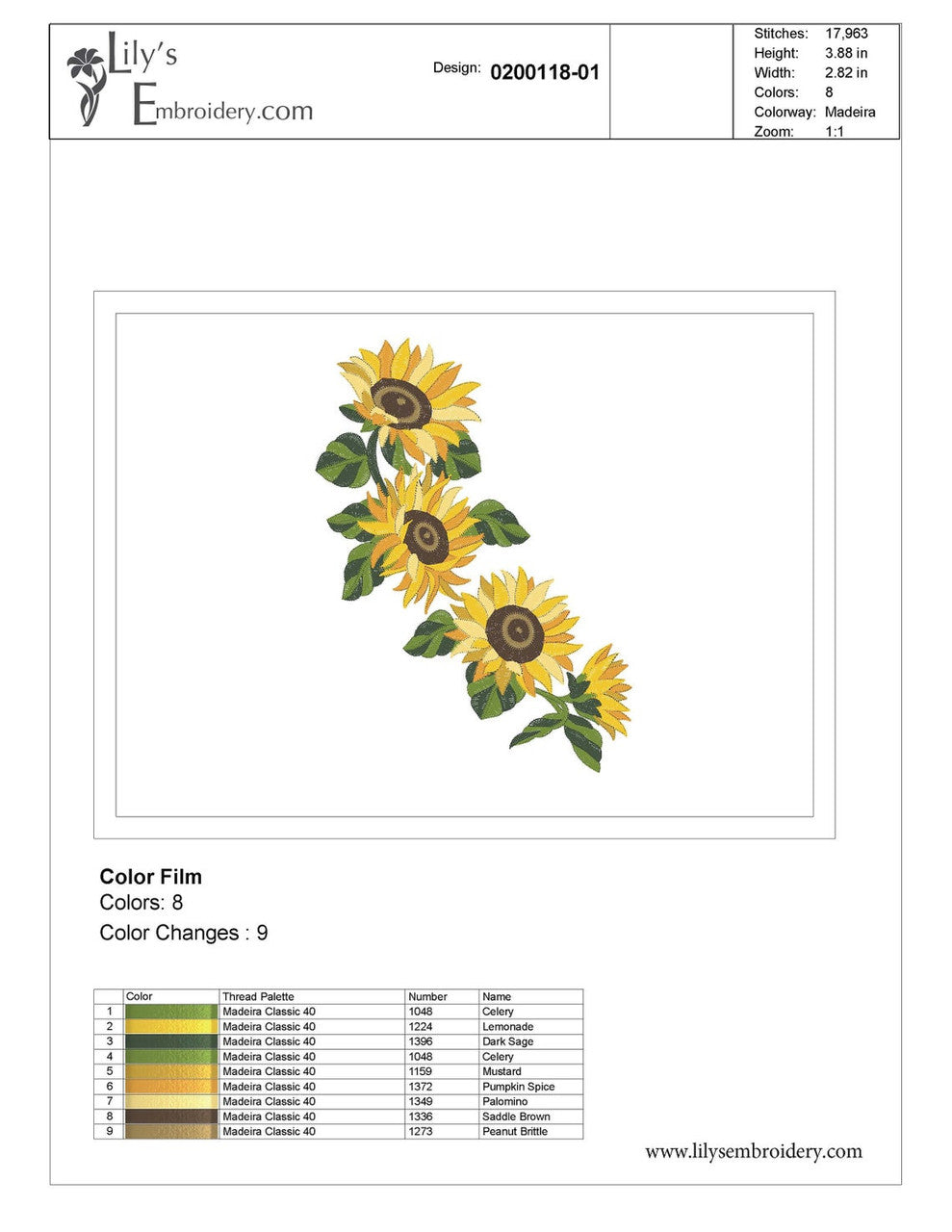 Machine Embroidery Design  Sunflowers Bouquet  - 4 Sizes