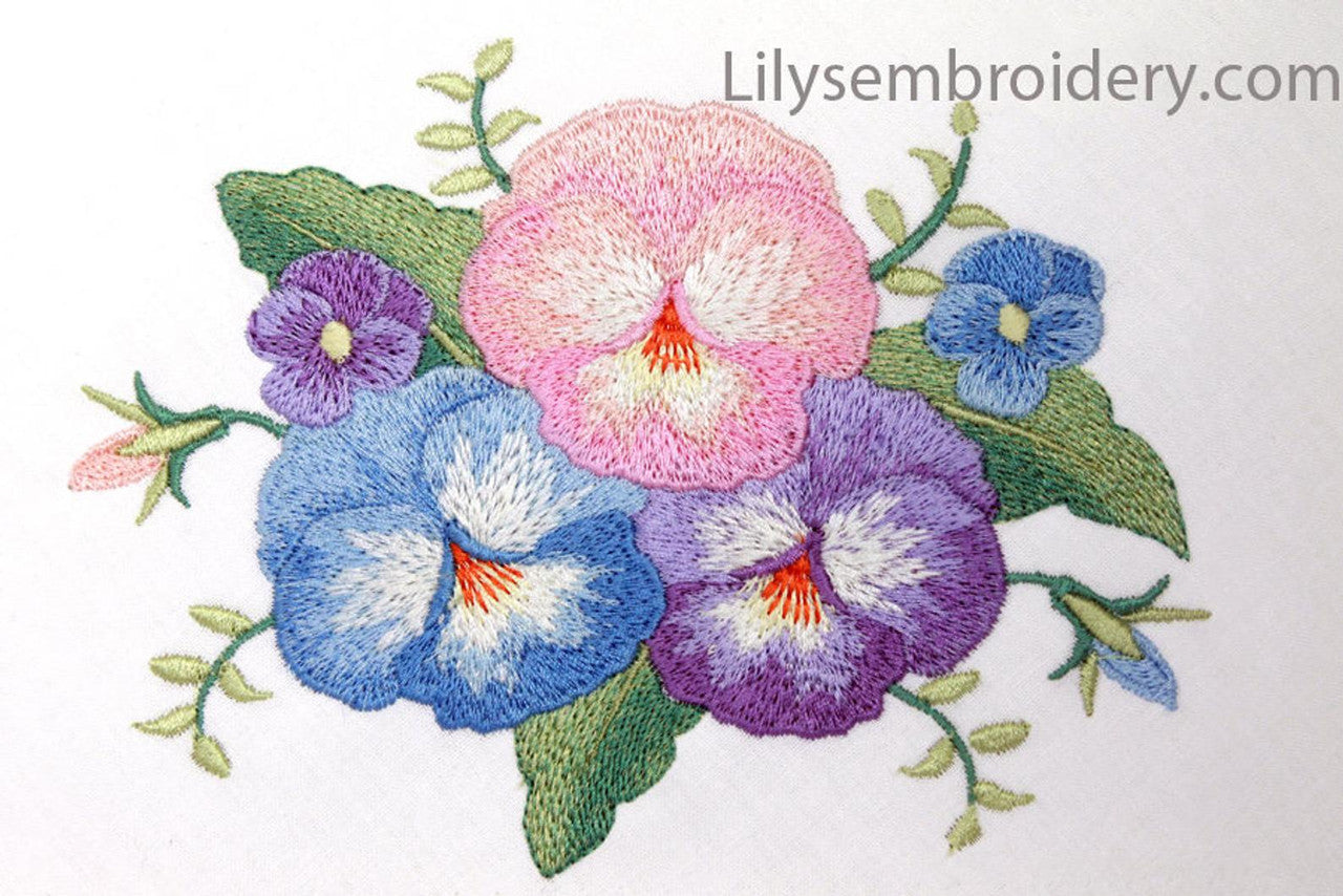 Machine Embroidery Design - Pansy Bouquet Design 2 Sizes