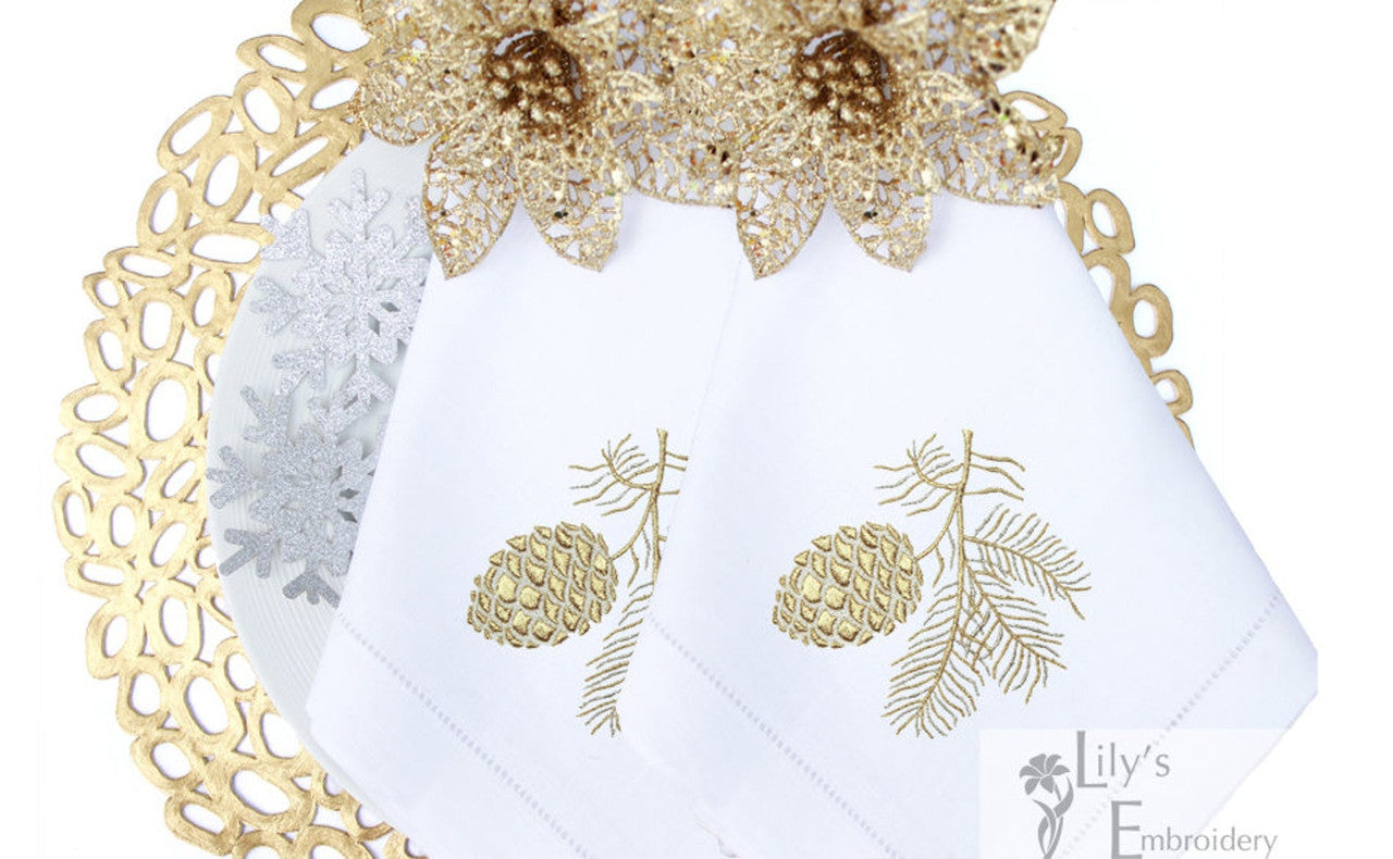 Gold Pine Cone Machine Embroidery Designs - 3 Sizes