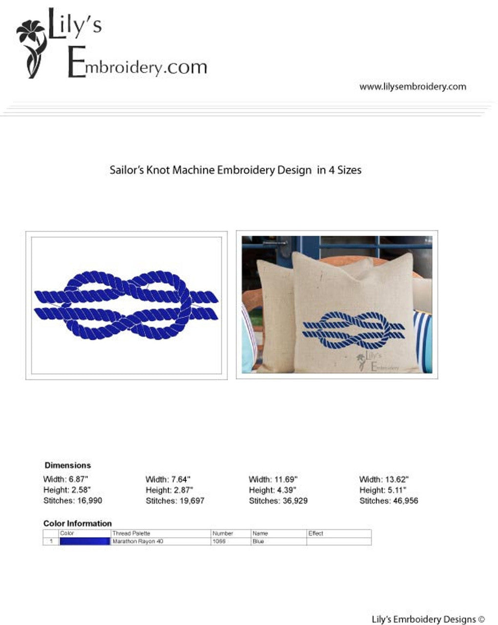Machine Embroidery Design - Sailor's Knot Design 4 Sizes