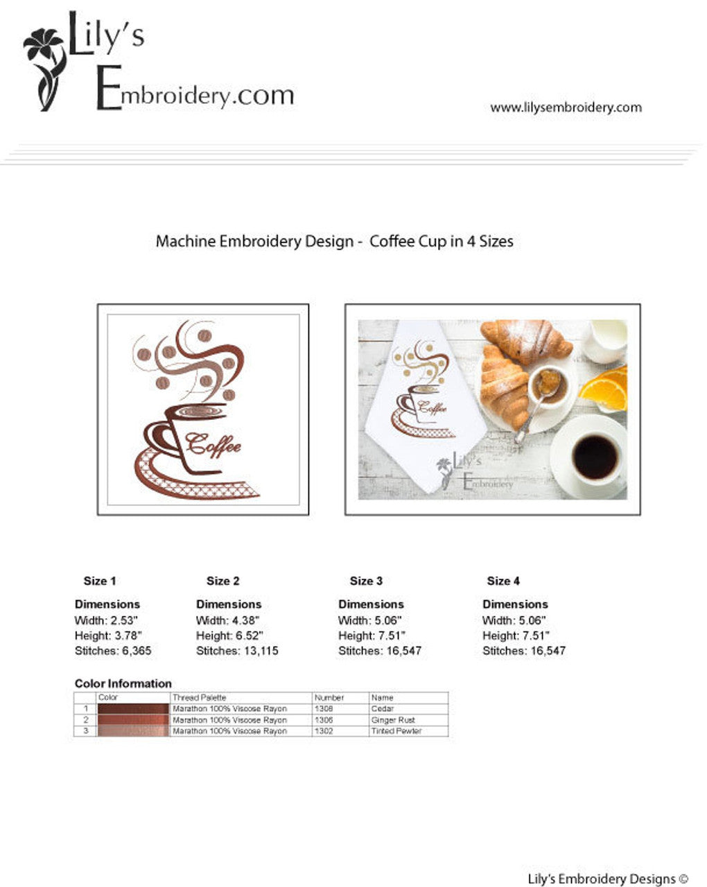 Machine Embroidery Design - Coffee Cup Embroidery in 4 Sizes