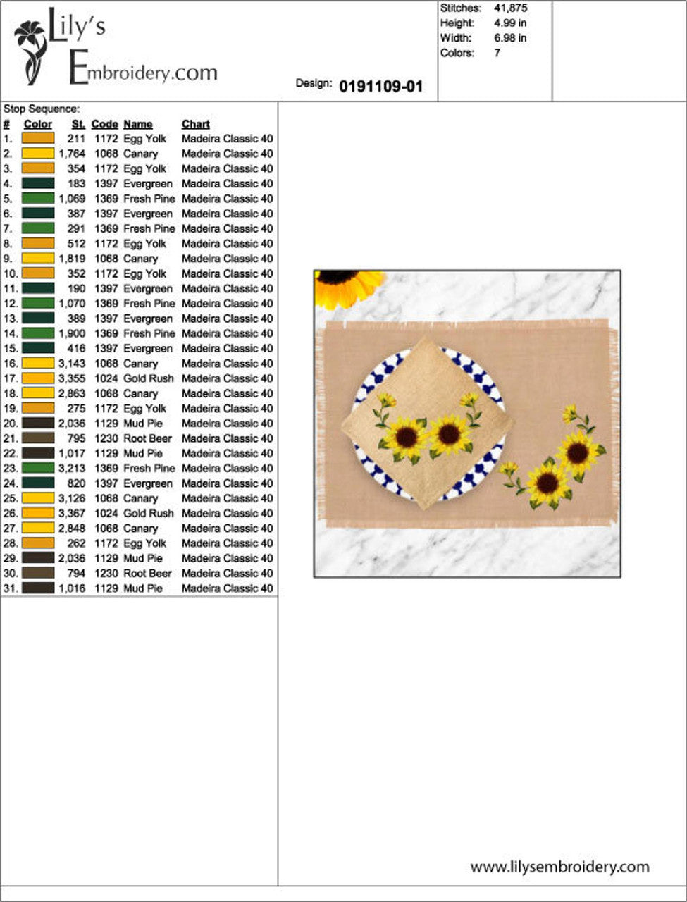 Machine Embroidery Design Vibrant Sunflowers - 4 Sizes