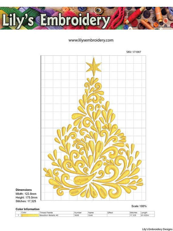 Christmas Tree Machine Embroidery Design in 3 Sizes